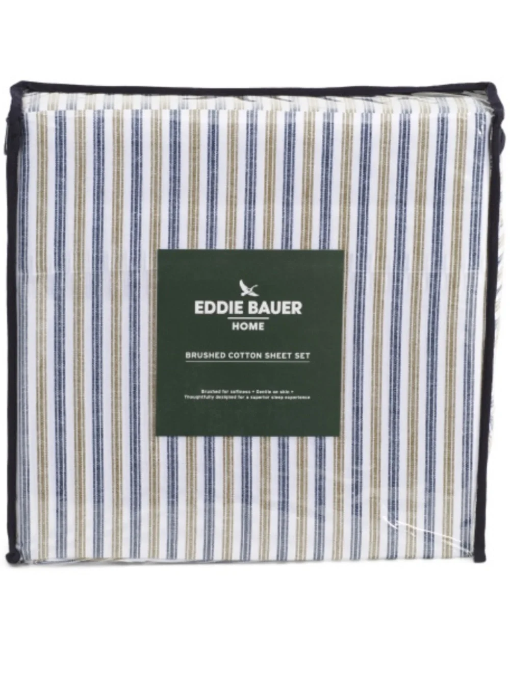 Eddie Bauer Home Brushed Cotton Sheet Set - Blue & Tan Stripe